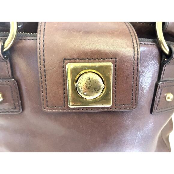 Banana Republic Smooth Chocolate Brown Leather Satchel Purse Bag - Picture 2 of 11